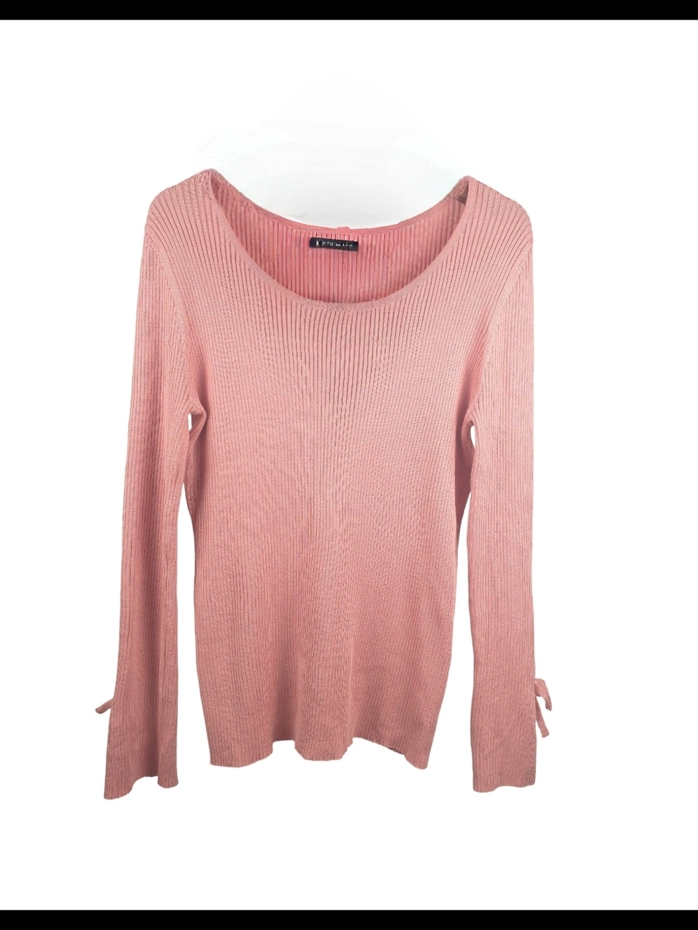 41 Hawthorn Light Pink Ribbed Knit Sweater with Tie Sleeve Detail